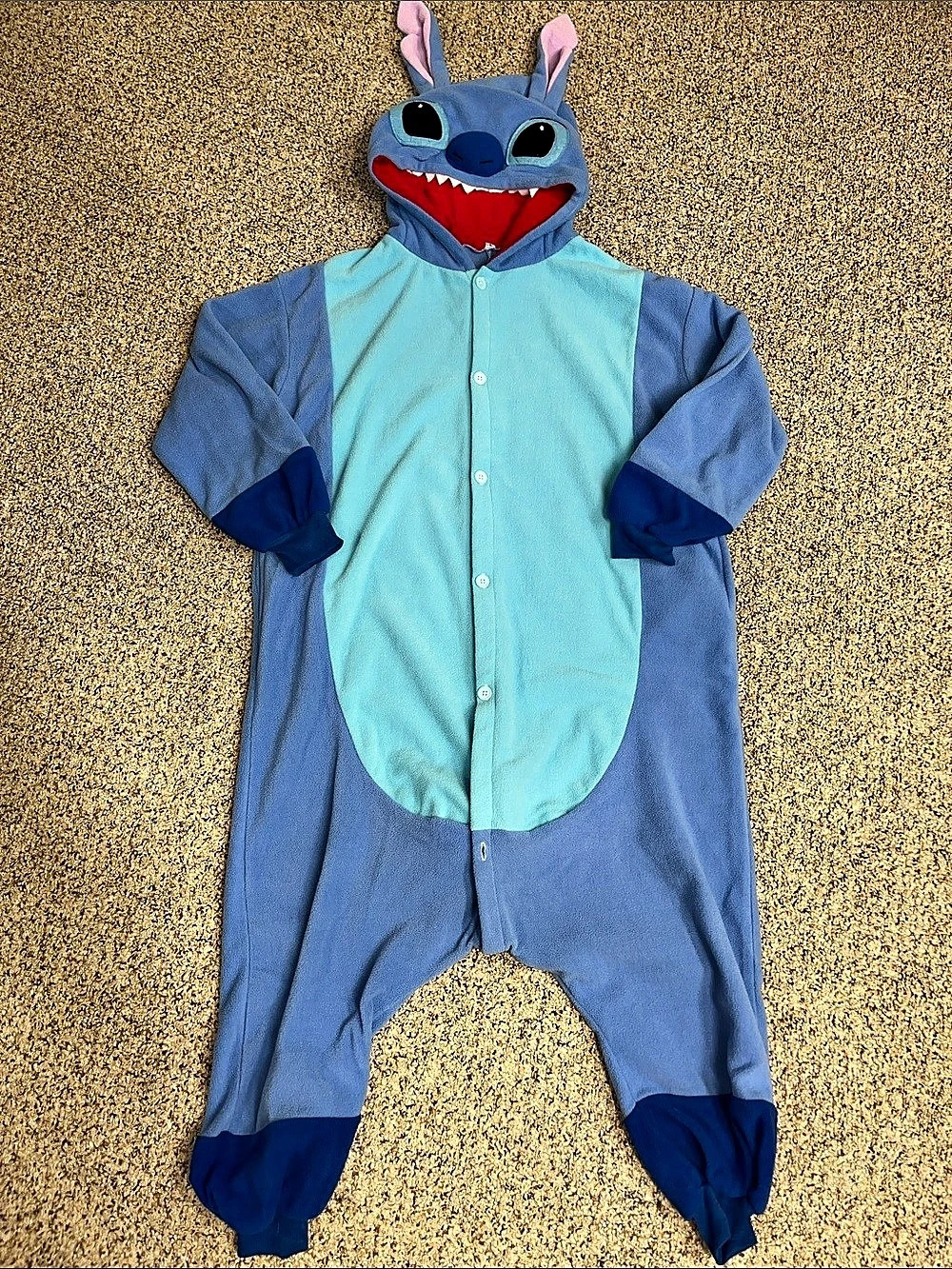Disney Stitch Hooded Fleece Onesie Blue & Red Adult Small